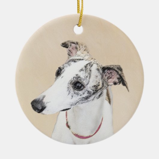 Whippet-Malerei - Niedliche Original-Hundekunst Keramikornament (Vorne)