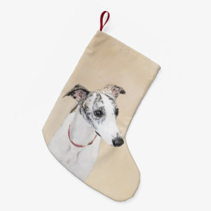 Whippet-Malerei - Niedliche Original-Hundekunst Kleiner Weihnachtsstrumpf