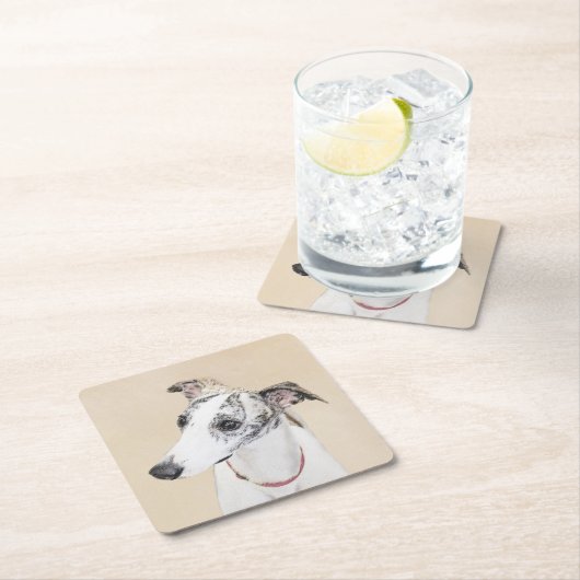 Whippet-Malerei - Niedliche Original-Hundekunst Rechteckiger Pappuntersetzer (Vor Ort)