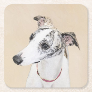 Whippet-Malerei - Niedliche Original-Hundekunst Rechteckiger Pappuntersetzer