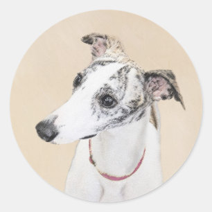Whippet-Malerei - Niedliche Original-Hundekunst Runder Aufkleber