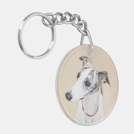Whippet-Malerei - Niedliche Original-Hundekunst Schlüsselanhänger (Vorderseite links)