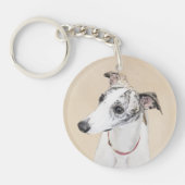 Whippet-Malerei - Niedliche Original-Hundekunst Schlüsselanhänger (Vorderseite)