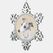 Whippet-Malerei - Niedliche Original-Hundekunst Schneeflocken Zinn-Ornament (Rechts)
