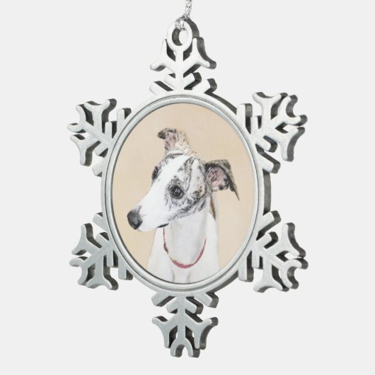 Whippet-Malerei - Niedliche Original-Hundekunst Schneeflocken Zinn-Ornament (Rechts)
