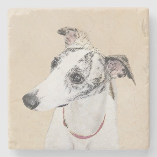 Whippet-Malerei - Niedliche Original-Hundekunst Steinuntersetzer (Vorderseite)