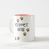 Whippet Mama für Whippet HundeMamas Zweifarbige Tasse (Vorderseite Links)