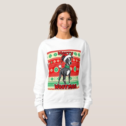 Whippet Merry Woofmas Sweatshirt (Vorne ganz)