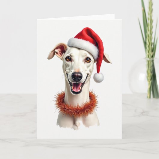 Whippet mit Weihnachtsmannmütze Weihnachtskarte Karte (Vorderseite)
