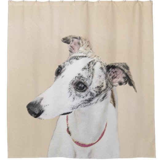 Whippet Painting - Niedliche Original Hunde Kunst Duschvorhang (Vorderseite)