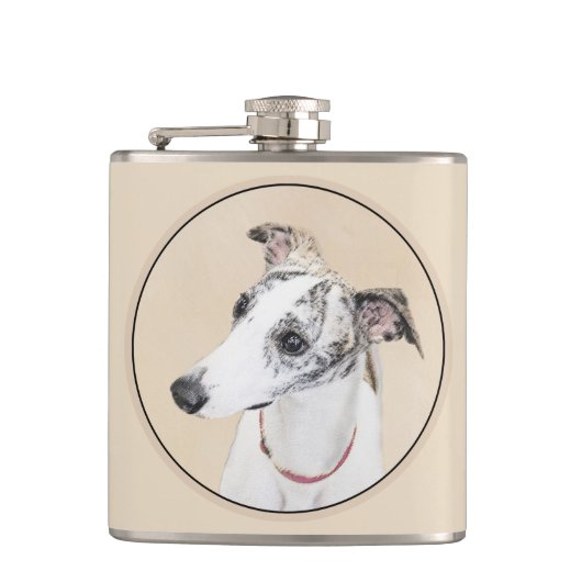 Whippet Painting - Niedliche Original Hunde Kunst Flachmann (Vorderseite)