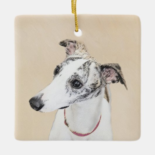 Whippet Painting - Niedliche Original Hunde Kunst Keramikornament (Vorderseite)