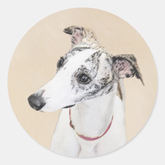 Whippet Painting - Niedliche Original Hunde Kunst Runder Aufkleber (Vorderseite)