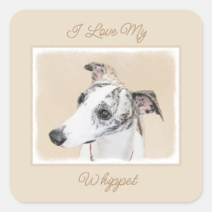 Whippet Painting - Niedliches Original Dog Art Col Quadratischer Aufkleber