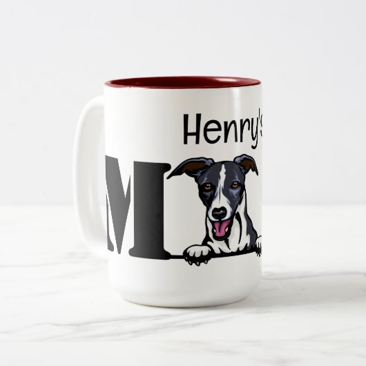Whippet Peeking Personalisierte Mama Zweifarbige Tasse (Vorderseite Links)