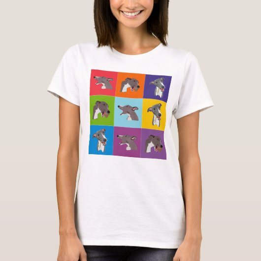 Whippet Pop-Kunstmontage-Spaghetti-Spitze T-Shirt (Vorderseite)
