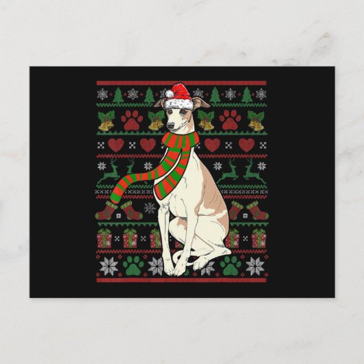 Whippet Santa Claus Funny Hund über Weihnachten Ankündigungspostkarte (Vorderseite)