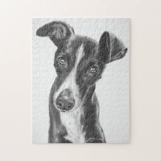 Whippet Schwarzes mit weißer Flamme Puzzle (Vertikal)