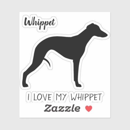 Whippet-Silhouette Profil I Liebe Mein Whippet Aufkleber (Blatt)