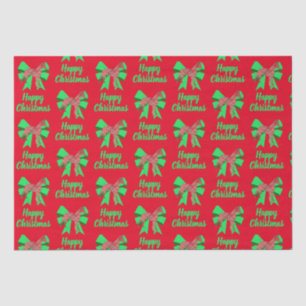 Whippet Silhouette Red Christmas Dog & Green Bow Seidenpapier