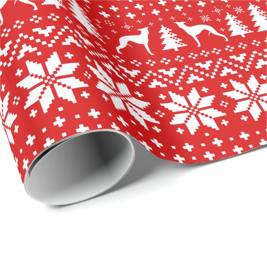 Whippet Silhouetten Hunde Weihnachtsfeiertag Rot Geschenkpapier (Rolleneckpunkt)