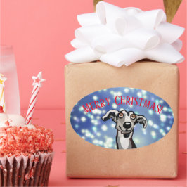 Whippet Sternennacht, Frohe Weihnachten Ovaler Aufkleber