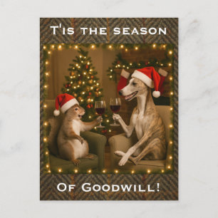 Whippet- und Eichhörnchen-Weihnachtsgrüße-Postkart Postkarte