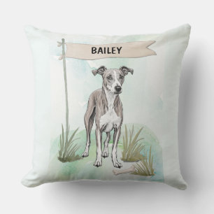 Whippet-Wasserfarbe Personalisierter Hund Kissen