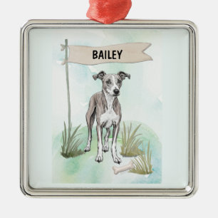Whippet-Wasserfarbe Personalisierter Hund Ornament Aus Metall
