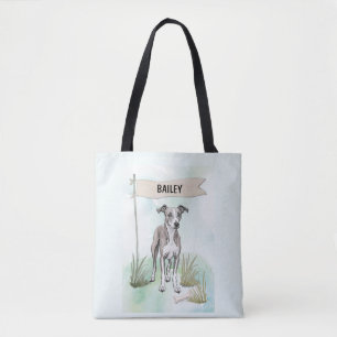 Whippet-Wasserfarbe Personalisierter Hund Tasche