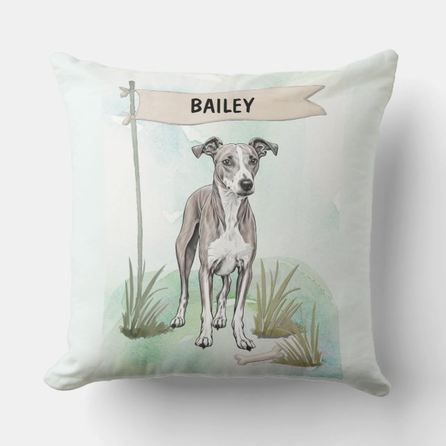 Whippet Watercolor Personalized Dog Kissen (Vorderseite)