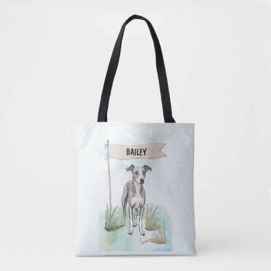 Whippet Watercolor Personalized Dog Tasche (Vorderseite)