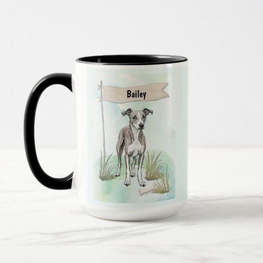 Whippet Watercolor Personalized Dog Tasse (Links)
