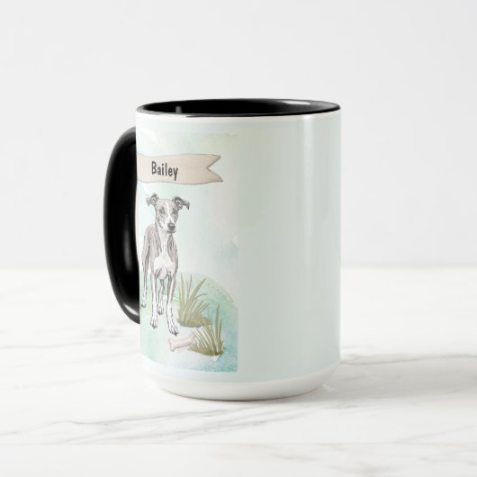 Whippet Watercolor Personalized Dog Tasse (Vorderseite Links)
