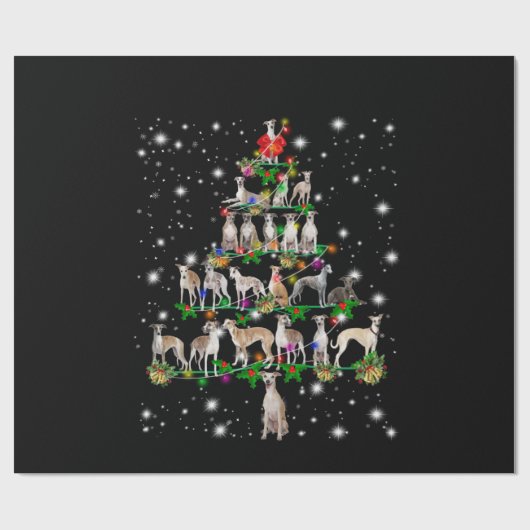 Whippet Weihnachtsbaum mit leuchtendem Licht bedec Geschenkpapier (Flach)