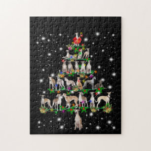 Whippet Weihnachtsbaum mit leuchtendem Licht bedec Puzzle