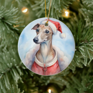 Whippet-Weihnachtsschmuck - Festliches Weihnachtsf Keramik Ornament