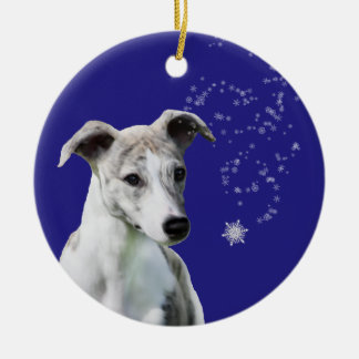 Whippet Welpen-Feiertags-Schneegestöber-Verzierung Keramikornament