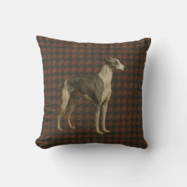 Whippet-Wurfkissen. Whippet auf Tweed/Tartan Kissen