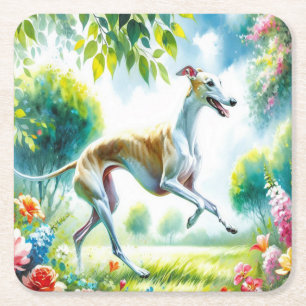 Whippet Yellow Blue Orange Pink Art Rechteckiger Pappuntersetzer