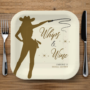 Whips & Wine Cowgirl Brautparty Pappteller
