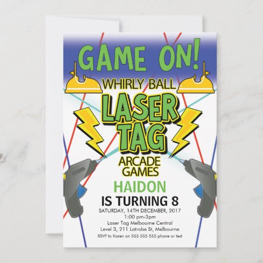 Whirlpool Laser Tag Arcade Spiele Geburtstag Einladung (Vorderseite)