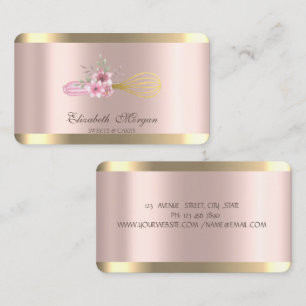 Whisk Flowers Gold Stripe Rose Gold Bäckerei Visitenkarte