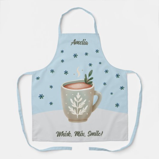 Whisk, Mix, Smile Cute Cocoa Cup Name Christmas Schürze (Vorderseite)