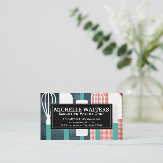 Whisk Spatula Rolling Button | Picnic Table Backgr Visitenkarte (Stehend Vorderseite)