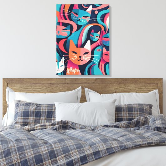 "Whisker" Abstrakte Vector Cats Canvas drucken Leinwanddruck (Insitu (Schlafzimmer))