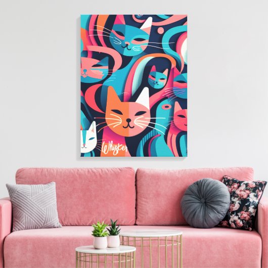 "Whisker" Abstrakte Vector Cats Canvas drucken Leinwanddruck (Insitu (Wohnzimmer))