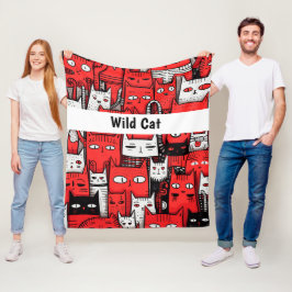 Whisker Wonderland: Red White Black Cat Lovers Fleecedecke