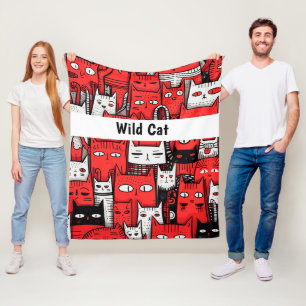 Whisker Wonderland: Red White Black Cat Lovers Fleecedecke