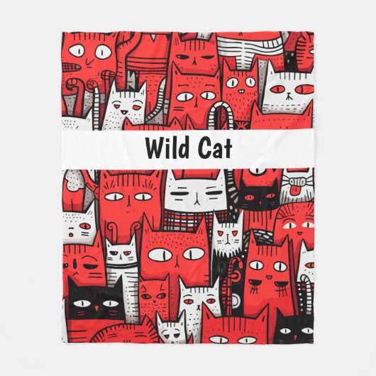 Whisker Wonderland: Red White Black Cat Lovers Fleecedecke (Vorderseite)